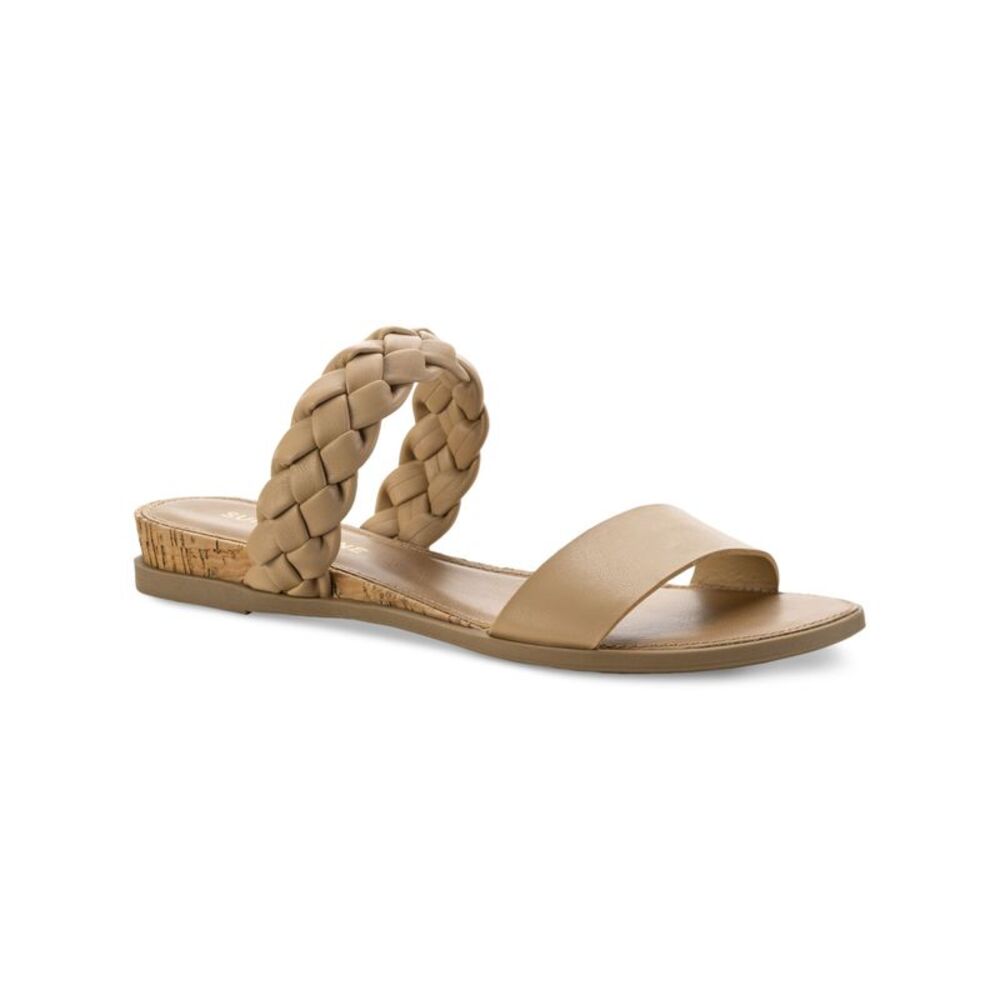 SUN STONE Womens Beige Easten Toe Wedge Slip On Slide Sandals Shoes 8.5 M